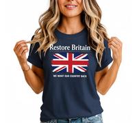 Restore Britain Union Jack Womens Tshirt We Want Our Country Back British Pride Tee UK Patriot Top M (12-14) Navy