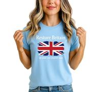 Restore Britain Union Jack Womens Tshirt We Want Our Country Back British Pride Tee UK Patriot Top S (8-10) Sky Blue