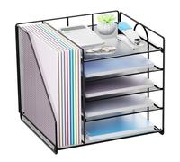 Restorgan Desk Organiser with File Holder, 5 Tiers Paper Letter Tray Organiser, Desktop Organiser and Storage, Mesh Desk Organisers and Accessories for Home Office Supplies