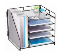 Restorgan Desk Organiser with File Holder, 5 Tiers Paper Letter Tray Organiser, Desktop Organiser and Storage, Mesh Desk Organisers and Accessories for Home Office Supplies (Black)