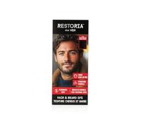 Restoria Men's Hair & Beard Dye Kit DARK BROWN | Quick 5-Minute Grey Coverage | Hydrating, Easy Brush-In Formula | Natural Matte Look | Vegan & Paraben-Free