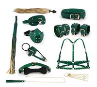 Restraints Bedroom Fun Male Bondaged Adult Kit Men Leather Soft Restraint BDSM Set Bondage Sex Bonage Sets Belts Wrists and Ankles Hand Wrist Neck Handcuffs Gag Gay Collar Cuffs,Green