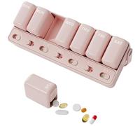 Restree 7 Day Pill Organizer with Medication Reminder & Sliding Lid - Weekly Travel Pill Case, 7 Removable Compartments, for Capsules Vitamins/Supplements (Pink)