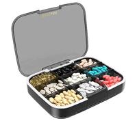 Restree Large Pill Organizer, Daily Pill Box, Portable Medicine Dispenser, Moisture-Proof Travel Pill Case for Vitamin, Medicine, Fish Oil/Supplements 9 compartments (Black)