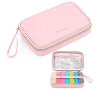 Restree Monthly Pill Organizer 28-Compartment Pill Case, 4 Times Daily Medication Container, Travel-Friendly Pill Box for Vitamins Supplements (Pink)