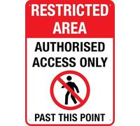 Restricted Area Authorised Access Only Past This Point For Business 8"X12" Rust Free Aluminum Uv Printed,4 Pre-Drilled Holes.Durable/Weatherproof
