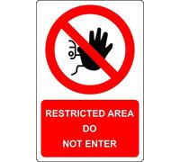 Restricted area do not enter Safety sign - Self adhesive sticker (300mm x 200mm)