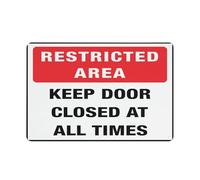 Restricted Area Keep Door Closed At All Times Sign, 8 X 12 Grade Sheeting Rust Free Aluminum, Weather Resistant, Waterproof, Easy To Mount