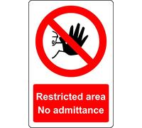 Restricted area no admittance Safety sign - 1mm Plastic sign (300mm x 200mm)