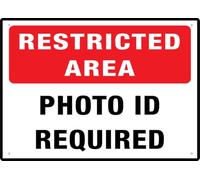 Restricted Area Photo Id Required 12X8 Inches Metal Aluminum Signs, Weather Resistant, Weatherproof, Indoor Or Outdoor
