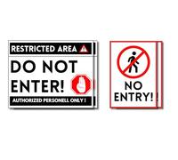 Restricted Area Vinyl Sign Stickers, 2 Designs 4 Pack 10 x 8 in UV Resistant, Weatherproof, Waterproof No Entry Sign & Restricted Area Vinyl Labels for Facilities.