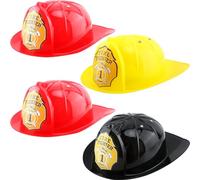 Restroma 4 Pack Child Firefighter Hat Fire Chief Hard Hat with Adjustment Strap Plastic Fireman Helmet for Kids Boys Girls Halloween Cosplay (Color Set 3)