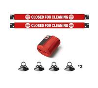 Restroom Closed for Cleaning or Do Not Enter Warning Signs with Magnetic Ends & Suction Cups - 2 Pack Red and Yellow Nylon Barrier for Metal Restroom Doors