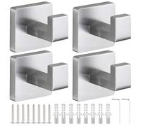 Restroom Metal Wall Hook Set, 4 Pcs Stainless Steel Hooks, Square Wall Hangers with Screws, Wall Mounted Towel Hooks