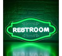 Restroom Neon Sign for Wall Decor Toilet LED Neon Light Dimmable Bathroom Sign for Hotel Business Bar Shop Party Green Vintage Retro Restroom Decor for Washroom Club Funny Art Size 16.5*8.1in( CP131)