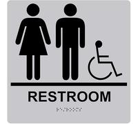 Restroom Sign Braille Black On Silver Square/Round Metal Sign 12x12 inch