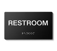 RESTROOM Signs with Raised Text & Grade 6 Braille, Matte Black Finish Easy Install with Double-Sided Tape, ADA Compliant Conference Room Office Door Sign