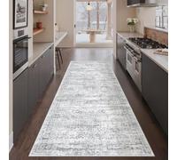 Restydon 3x8 Runner Rug Non Slip Washable for Entryway, Vintage Hallway Runner for Front Porch, Laundry Room, Bedroom, Abstract Stain Resistant Thin Indoor Kitchen Mats for Floor(3'x8', Grey/Ivory)