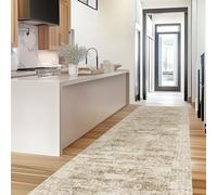 Restydon Kitchen Runner Rugs Non Skid Washable - 2.5 x 10 Runner Rug with Anti Slip Backing, Ultra-Thin Soft Rug Runner for Hallway, Bedroom, Living Room (2'x10', Brown/Ivory)