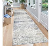 Restydon Rug Runners for Hallways Non Slip - 2x8 Runner Rug for Bedroom, Washable Runner with Rubber Backing, Soft Low-Pile Carpet for Kitchen, Laundry, Bathroom (2'x8', Blue/Brown/Ivory)
