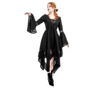 Restyle Clothing - Entombed - Gothic Midi Summer Witchy Fit Flare Flattering Gothic Occult Fantasy Halloween Dress Black