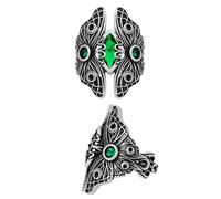 Restyle Evergreen Ring Emerald Green Crystal Gothic Moth Statement Jewelry, Silver/Green