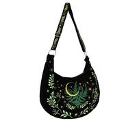 Restyle - Herbal Hobo Fern Embroidery Black/Green - Bag - black - Onesize - 100% Polyester,Velvet Onesize