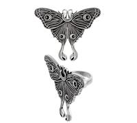 Restyle Nocturnal Statement Ring - Silver Luna Moth with White Mother of Pearl, Silver, P