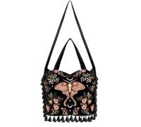 Restyle Wilderwood Velvet Bag - Gothic Moth Floral Embroidered Hobo, Tassels Bag