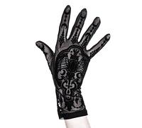 Restyle Womens Gloves Gothic Occult Lolita Emo Steampunk Accessories, Black Mesh Gloves with Velvet Bat Pattern