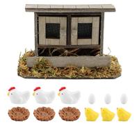 Restynic Fairy Garden Mini Chicken Coop Decor, 13-Piece Farm Scene Set