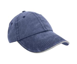 Result Men's Washed Fine Line Cotton Baseball Cap With Sandwich Peak in Mid Navy Result Mid Navy One Size