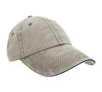 Result Washed Fine Line Cotton Baseball Cap with Sandwich Peak (One Size) (Putty/Navy)