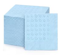 Resurhang 100 Pack Embossed Baby Shower Napkins for Boy 5" x 5" Embossed Footprints Blue Napkins Disposable Paper Cocktail Napkin for Boy Baby Shower Decor Gender Reveal Party Beverage Table Decor