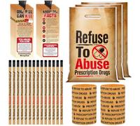 Resurhang 200 Pcs Substance Abuse Prevention Month Assorted Items Bulk 50 Sets Refuse to Abuse Prescription Drugs Plastic Bags Bookmark Pencil Wristband Accessories for Party Events Favors Campaign