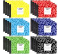 Resurhang 24 Pcs Jr. Composition Notebooks Marble Cover Half Size 4-7/8 x 7-1/2 Inches Composition Notebook 80 Sheets Mini Marble Notebooks Wide Ruled Assorted Primary Covers Notebook (6 Colors)