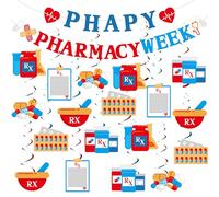 Resurhang 25 Pcs Happy Pharmacy Week Party Decorations Pre-strung Happy Pharmacy Week Banner Hanging Swirls for Medical Pharmacist Workers Appreciation Thank You Decor