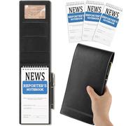 Resurhang 3 Pcs Reporters Notebook with PU Leather Cover Pen Journalists Notebook Steno Pads Top Spiral Lined Notepad Gifts for Christmas Graduation Reporter Journalists(Black,4" X 8")