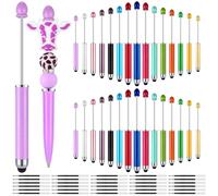 Resurhang 30 Pcs Plastic Beadable Pens 2 in 1 Stylus Bead Pens bulk with 30 Pcs Black Ink Refills for Rubber Touch Screen Handwriting DIY Making ballpoint Gifts Office School Supplies(Stylus)