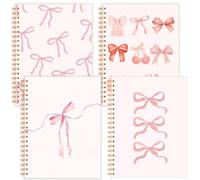 Resurhang 4 Pack Coquette Preppy Bow Notebook, A4 Aesthetic Spiral Notebook Journals for Women, Cute Bowknot Preppy School Supplies, College Ruled(Pink, Bow Style)