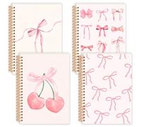 Resurhang 4 Pack Coquette Preppy Bow Notebook, A5 Aesthetic Spiral Notebook Journals for Women, Cute Bowknot Preppy School Supplies, College Ruled(Pink,Bow Style)