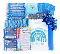 Resurhang 450 Pcs Child Abuse Awareness Items Bulk Blue Ribbon Awareness Bag Button Pins Silicone Bracelet Child Abuse Prevention Cards Pencil Magnet Stickers Pinwheel for Charity Event Gifts Supplies