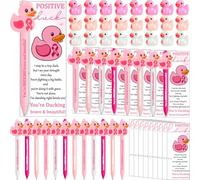 Resurhang 48 Sets Breast Cancer Awareness Gifts Breast Cancer Pens Bulk Pink Ribbon Ballpoint Pen with Inspirational Duck Supportive Greeting Cards Pink Ribbon Gifts for Women Survivor Party Supply