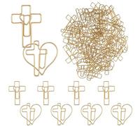 Resurhang 50 Pcs Gold Big and Little Heart Cross Paper Clips for Bible Study Supplies Christian Gifts Jesus Bible Items Bookmark Office Journal Supplies Accessories for Women Cards Easter Egg Stuffing