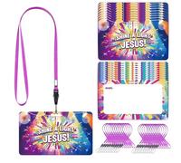 Resurhang 50 Sets VBS Name Tags with Activity Rope 2 x 3 Inch VBS Religion Name Tags 2026 Necklace Craft Kit for Christian Church Vacation Bible Supplies