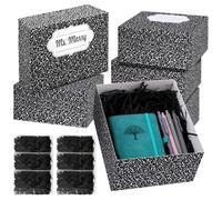 Resurhang 6pcs Teacher Appreciation Gift Boxes with Lid&black Raffia Paper Back to School Gift Box Set Black Marble Pattern Case First Day of School Party Favor for Student Kindergarten Teachers Day