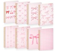 Resurhang 8 Pack A5 Pink Bow Spiral Notebooks, Coquette Preppy Journal Cute Aesthetic Notebook for Women, Ruled Bowknot Preppy School College Supplies