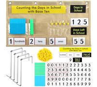 Resurhang Back to School Counting The Days with Base Ten Pocket Chart Place Value Chart Counting Caddie Pocket Chart for Classroom Bulletin Board School Home Decor, 4 Hooks (Linen Color)