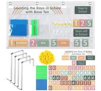 Resurhang Back to School Counting The Days with Base Ten Pocket Chart Place Value, Counting Caddie Pocket Chart for Classroom Bulletin Board School or Home Decor, 4 Hooks (Colorful,Boho Style)