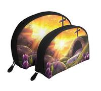 Resurrection Morning Dramatic Cross and Divine Light Printed Makeup Bags 2-Piece Portable Shell Travel Toiletry Bag